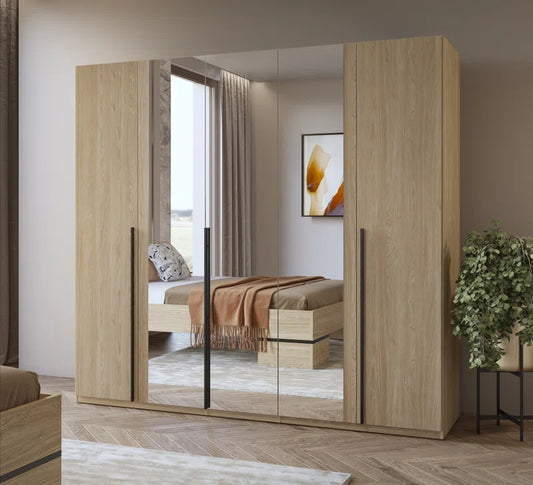 Mathyus 5-Door Self-Assembly Manufactured Wood Wardrobe