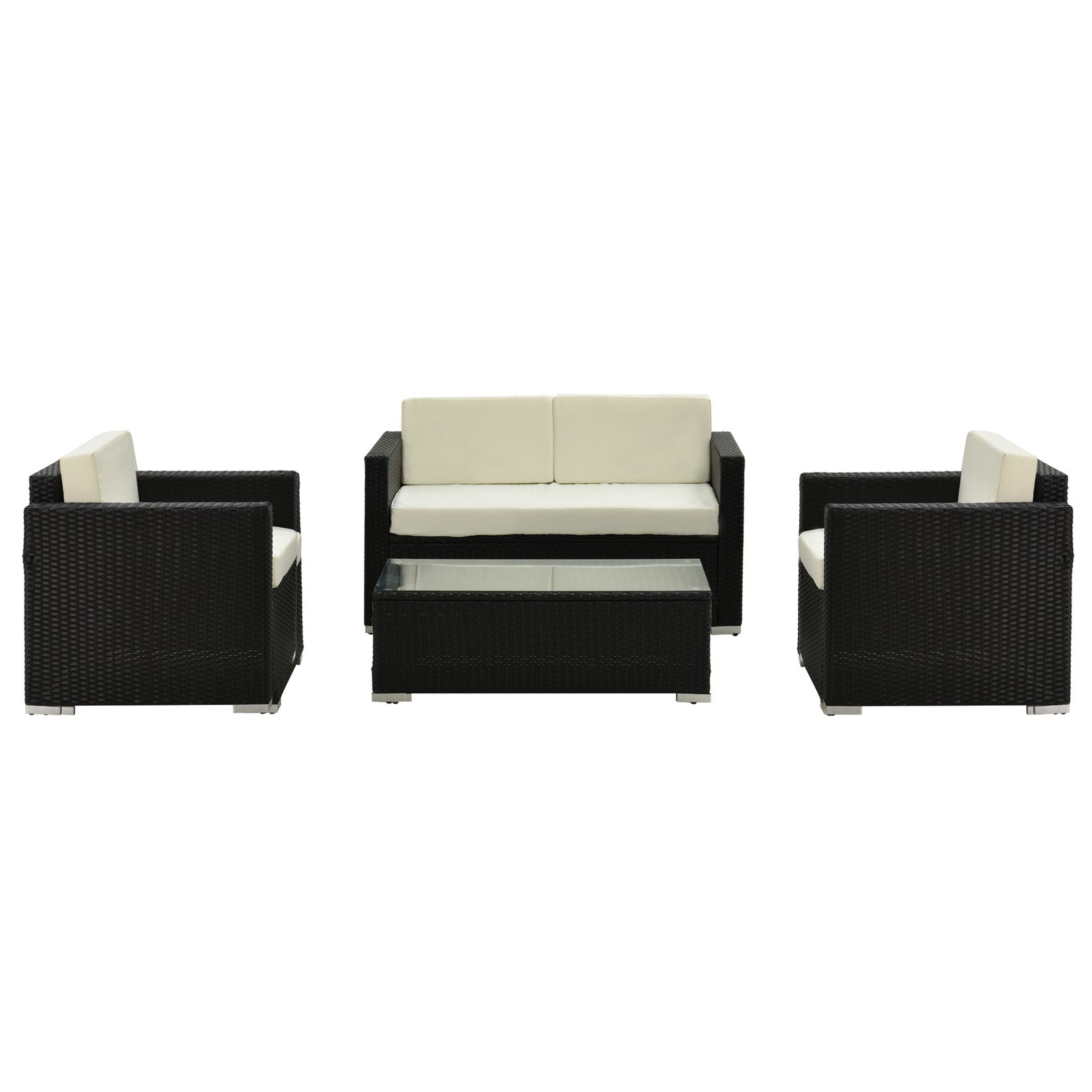 4 Pieces Rattan Sofa Set Chair Seat Furniture Patio Wicker Steel Black Garden