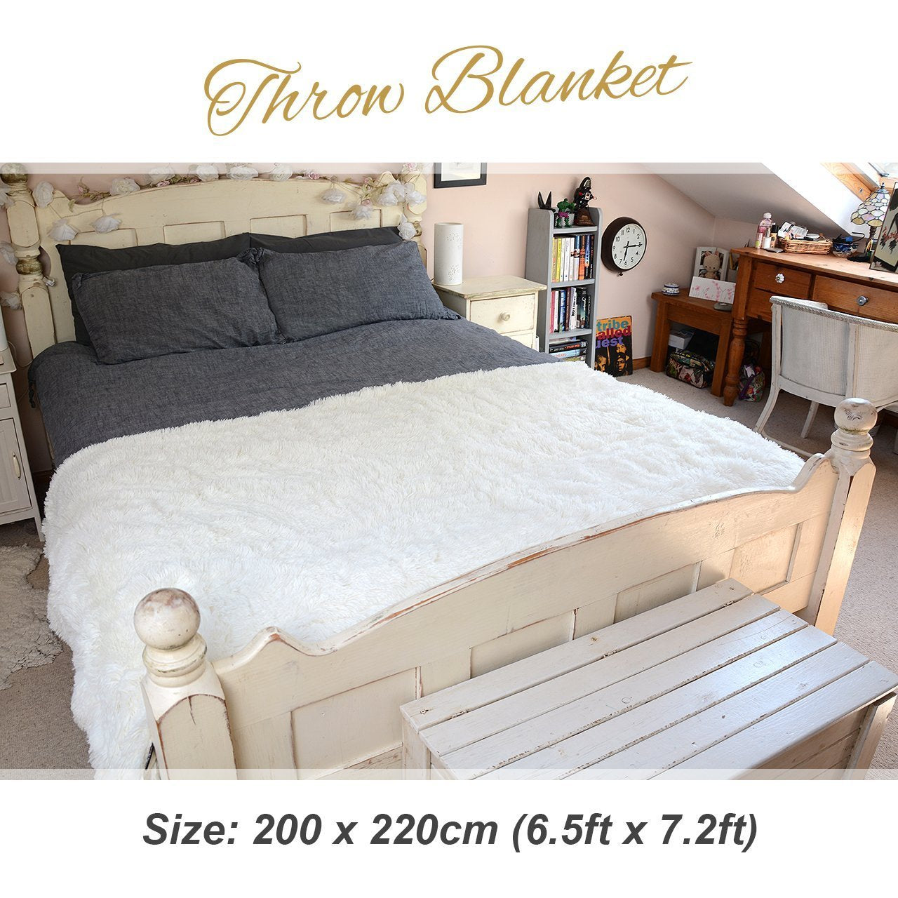 Extra Large Fleece Blanket Throw King Size White Cream Yeti for Winter Bed Sofa