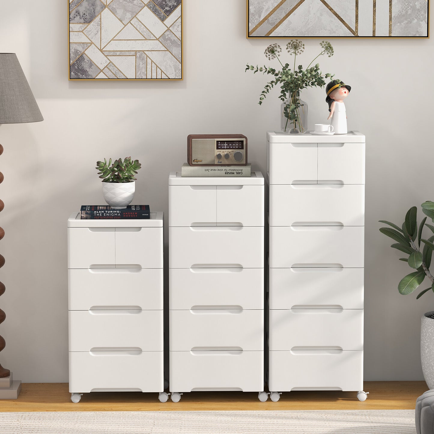 COSTWAY Rolling Storage Cabinet Vertical Storage Unit with 6 Drawers