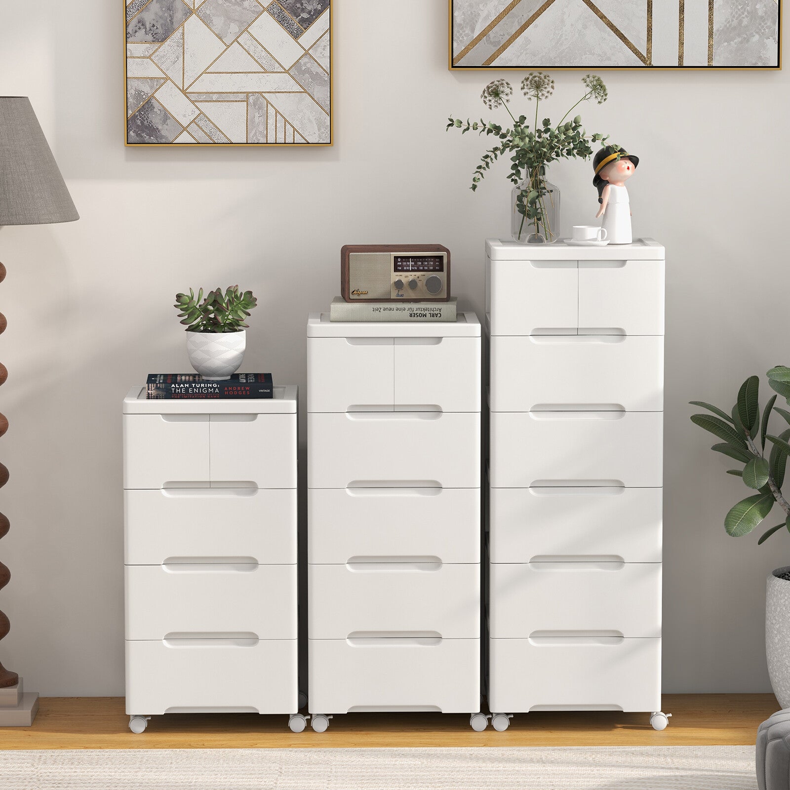 COSTWAY Rolling Storage Cabinet Vertical Storage Unit with 6 Drawers