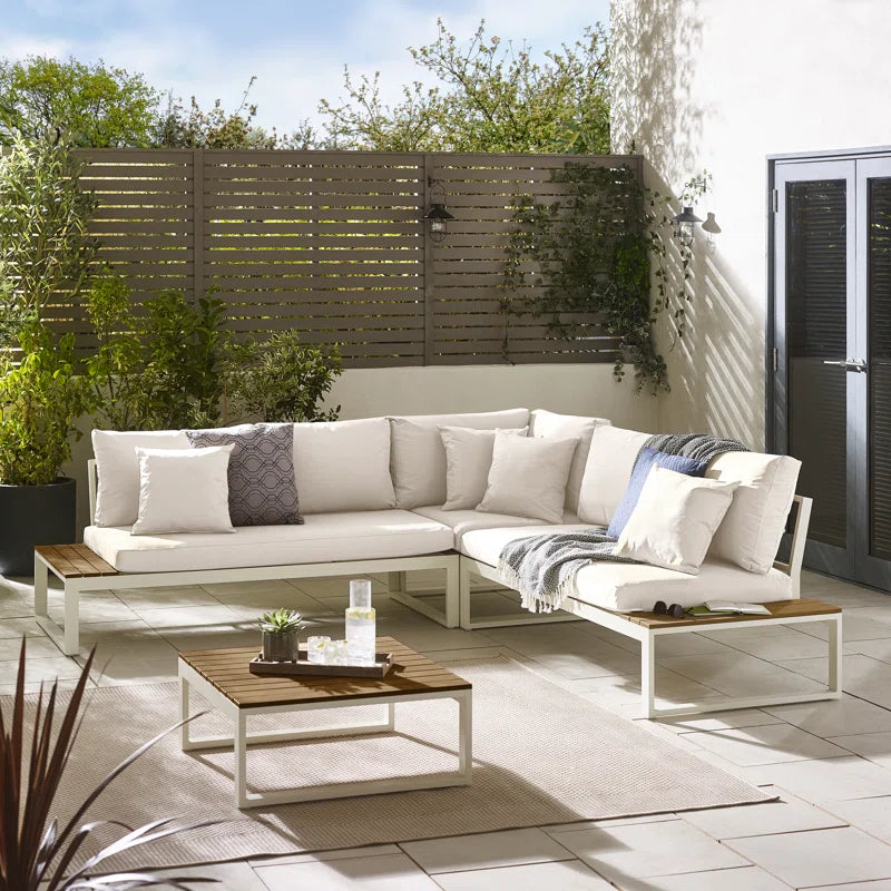 Loreto 6-Seater Outdoor Corner Sofa Set with Integrated Side Tables for Contemporary Garden Patios (Cover Included)