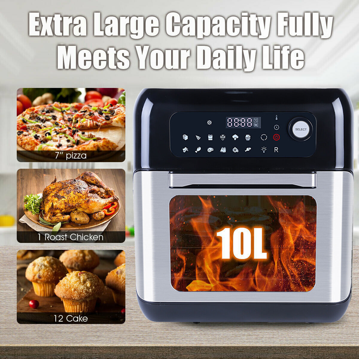 UTEN 10L 1500W Air Fryer Low Fat Healthy Cooker Oil Free Fry Oven Frying Chip XL