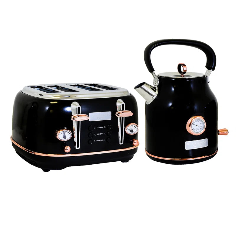 Black and Rose Gold Kettle and Toaster Set
