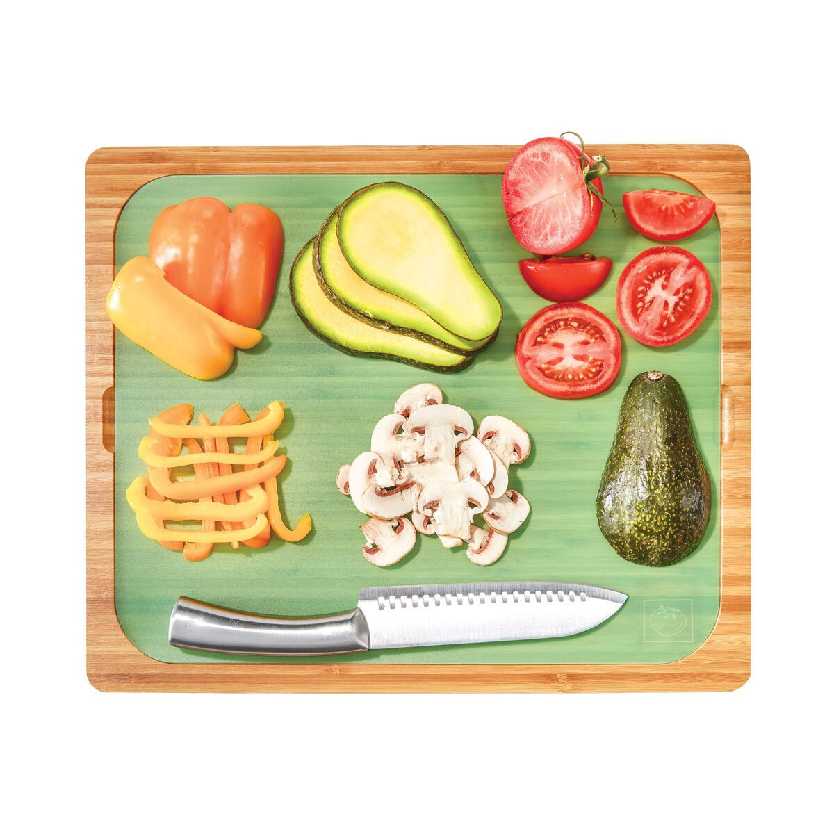 Bamboo Cutting Board with 7 Colour Coded Chopping Mats