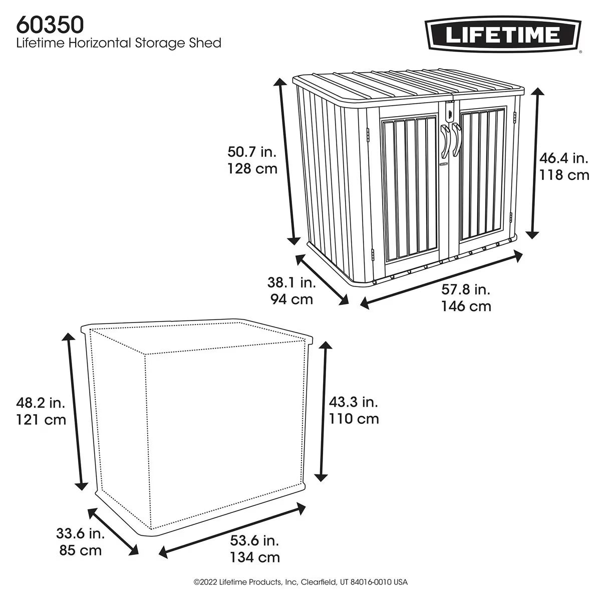5Ft X 3Ft (1.5 X 0.9M) Horizontal Wood Look 1,300 Litre Storage Shed - Model 60350