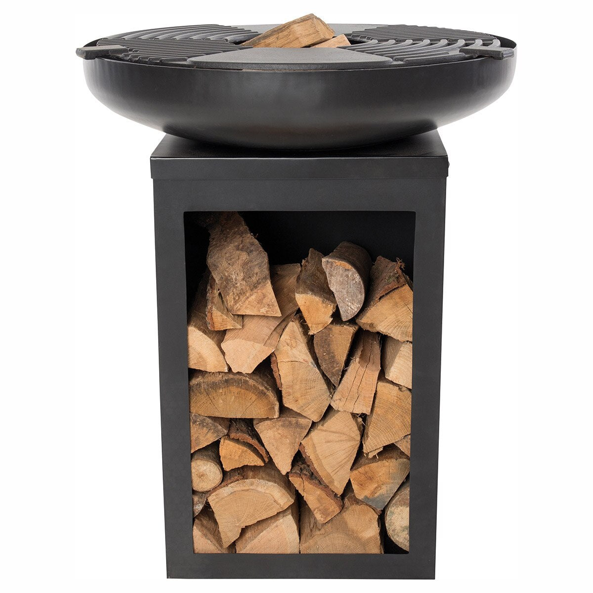 Mantanzas Wood Burning Fire Bowl with Grill and Wood Storage