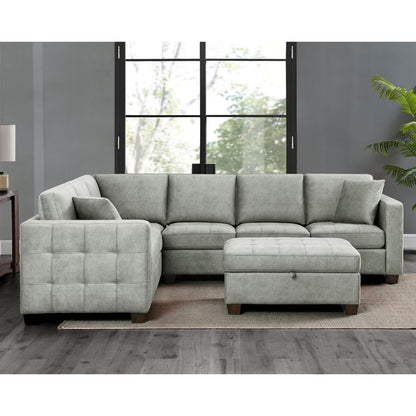 Kylie Grey Fabric Sectional Sofa with Storage Ottoman