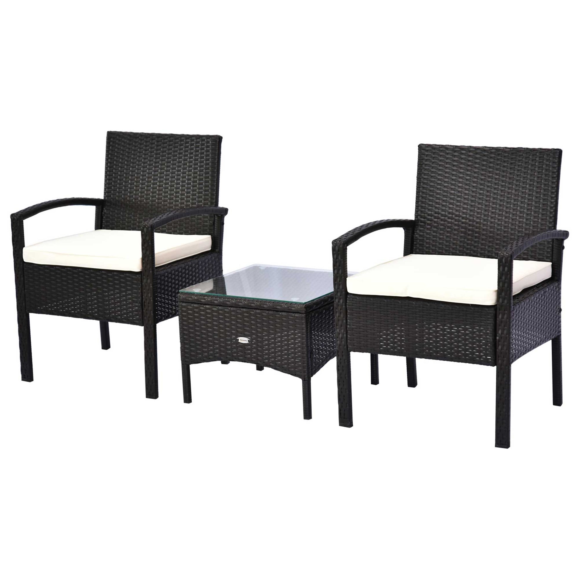 Rattan Bistro Set, 3 Pieces Garden Furniture Set with Cushions