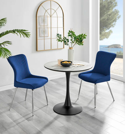 Eubanks 80cm Round Dining Table with White Marble Effect and 2 Velvet Chairs