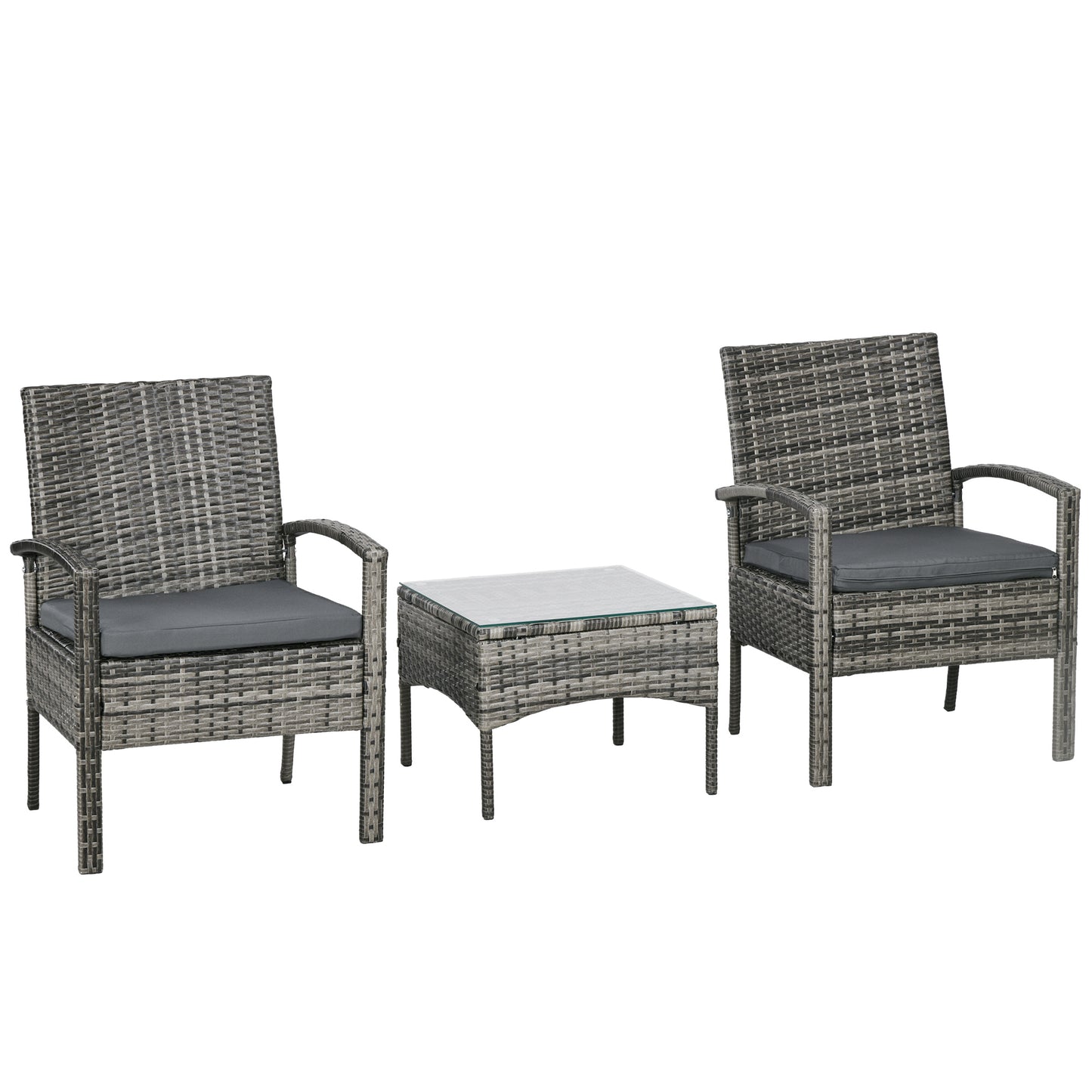 Rattan Bistro Set, 3 Pieces Garden Furniture Set with Cushions