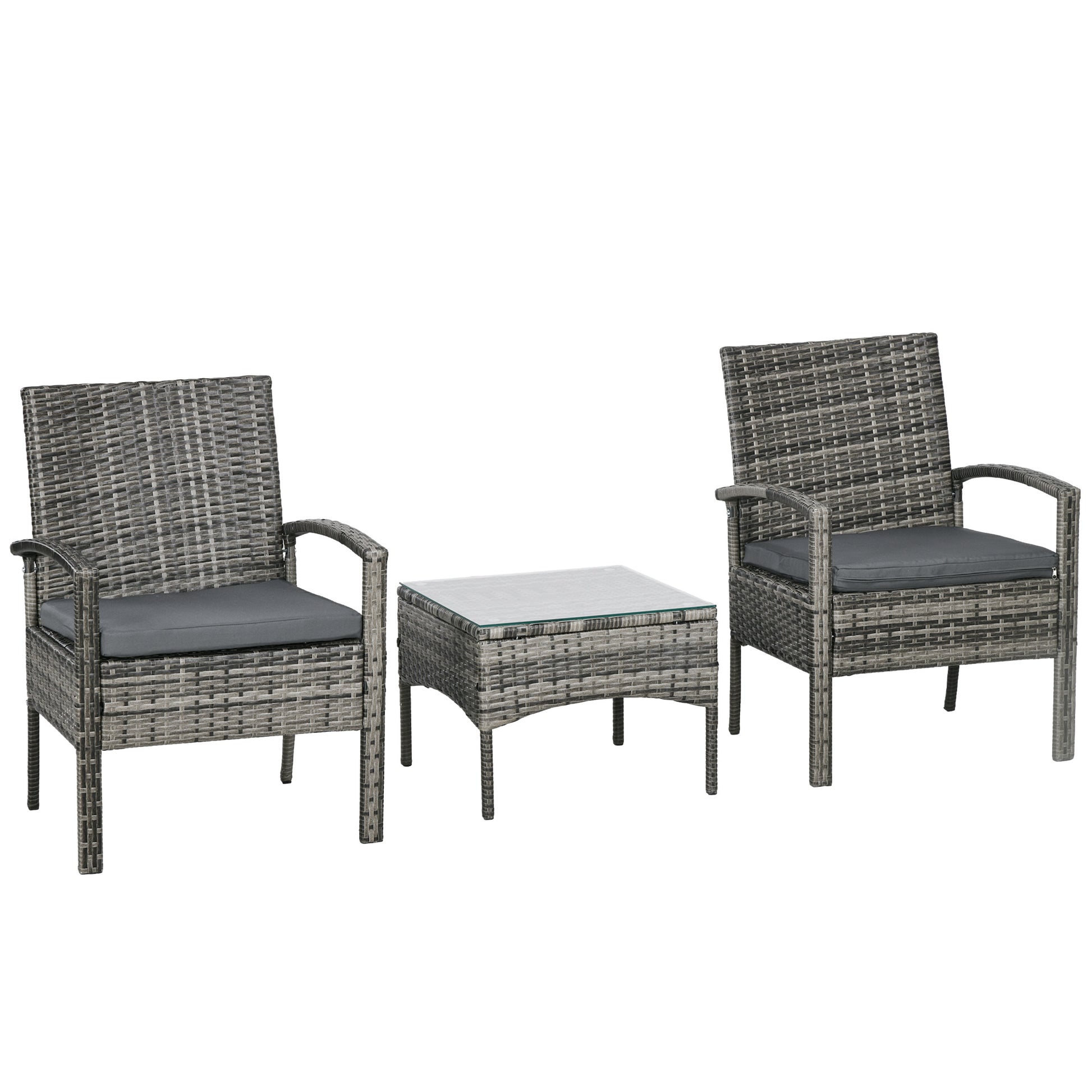 Rattan Bistro Set, 3 Pieces Garden Furniture Set with Cushions