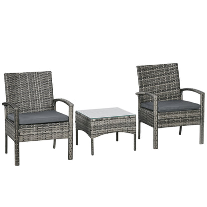 Rattan Bistro Set, 3 Pieces Garden Furniture Set with Cushions