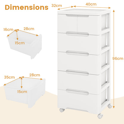 COSTWAY Rolling Storage Cabinet Vertical Storage Unit with 6 Drawers