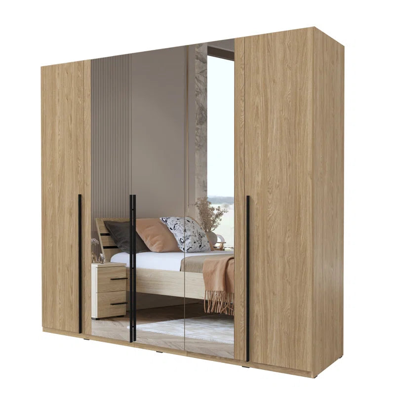Mathyus 5-Door Mirrored, Wood Wardrobe