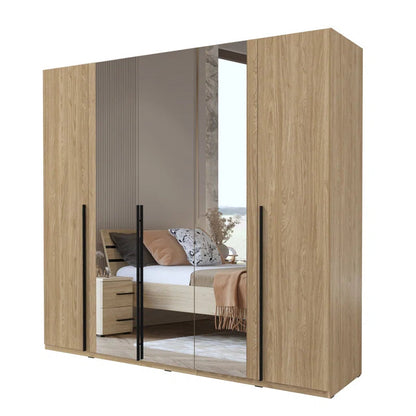 Mathyus 5-Door Mirrored, Wood Wardrobe