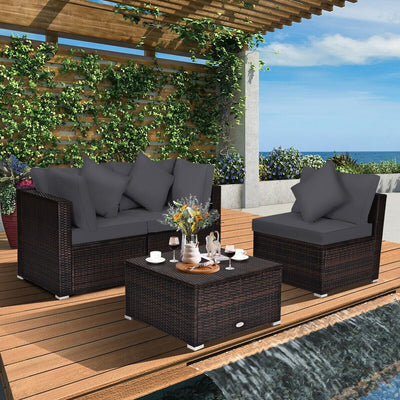 4 PCS Rattan Patio Conversation Set Outdoor Furniture Sofa Set W/ Coffee Table