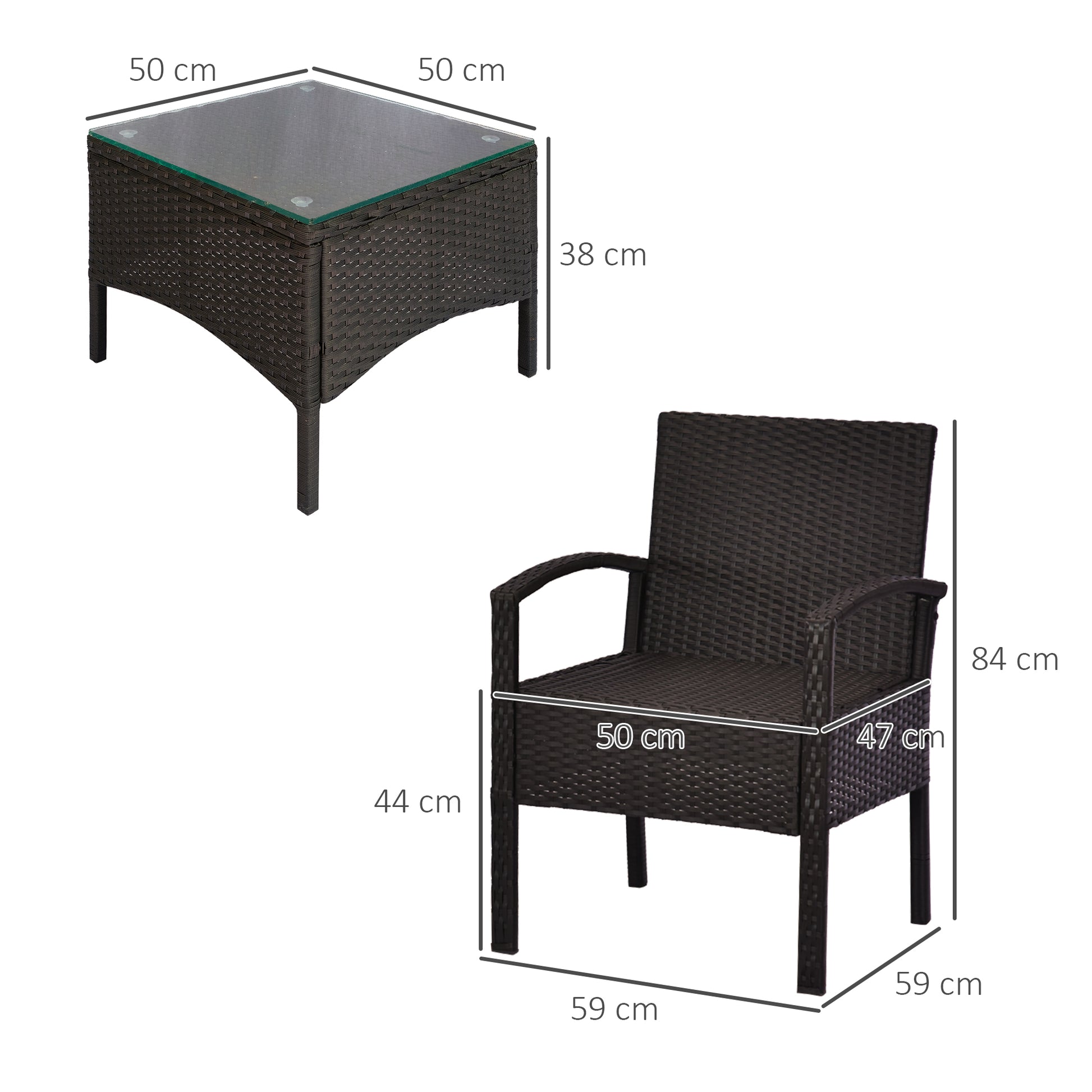 Rattan Bistro Set, 3 Pieces Garden Furniture Set with Cushions