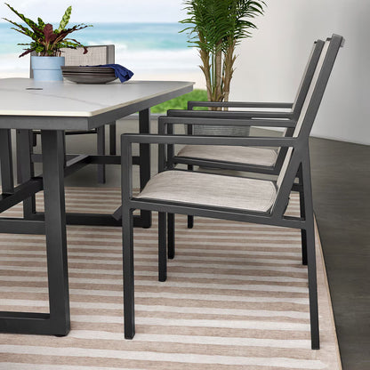 7 Piece Sling Dining Patio Set with Sintered Stone Table Top + Cover