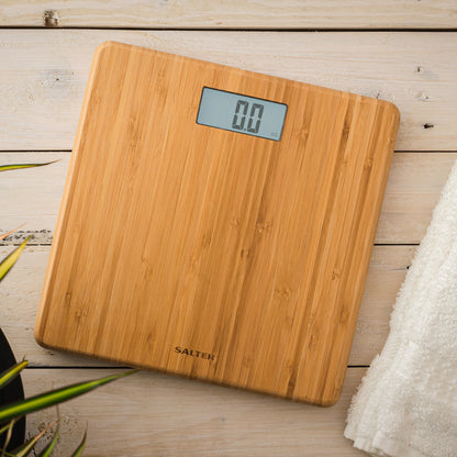 Salter Digital Bathroom Scale FSC Eco Bamboo Platform USB Rechargeable Design