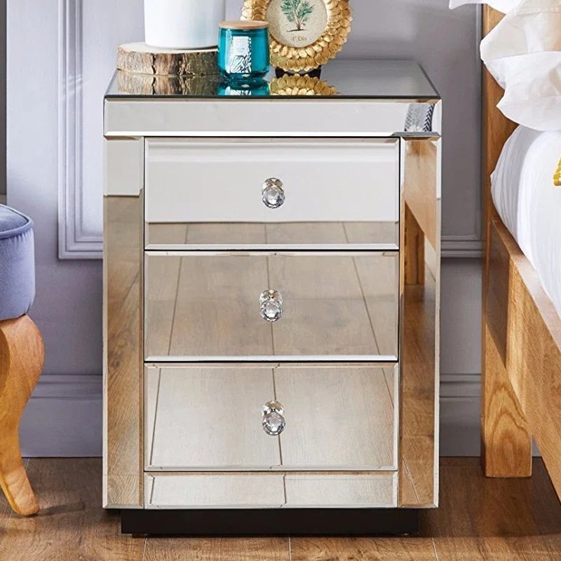 Malo Luxury Modern Mirrored Bedside Cabinet with Three Drawers