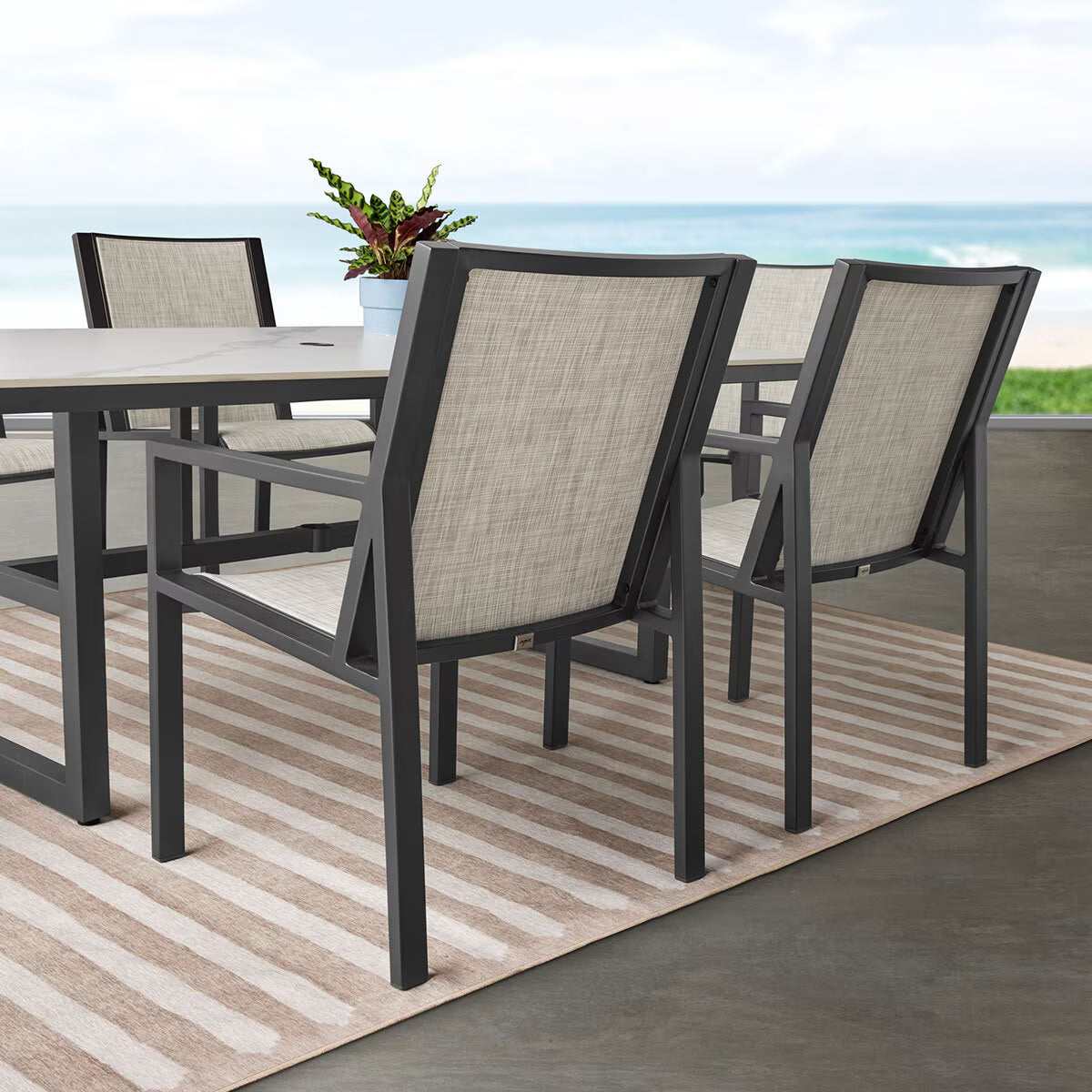 7 Piece Sling Dining Patio Set with Sintered Stone Table Top + Cover
