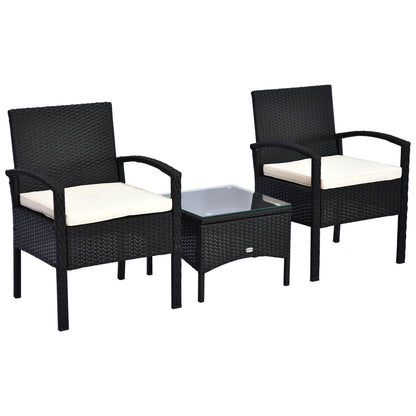 Rattan Bistro Set, 3 Pieces Garden Furniture Set with Cushions