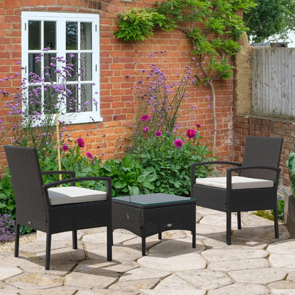 Rattan Bistro Set, 3 Pieces Garden Furniture Set with Cushions