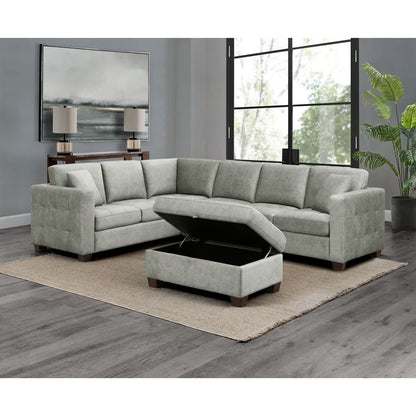 Kylie Grey Fabric Sectional Sofa with Storage Ottoman
