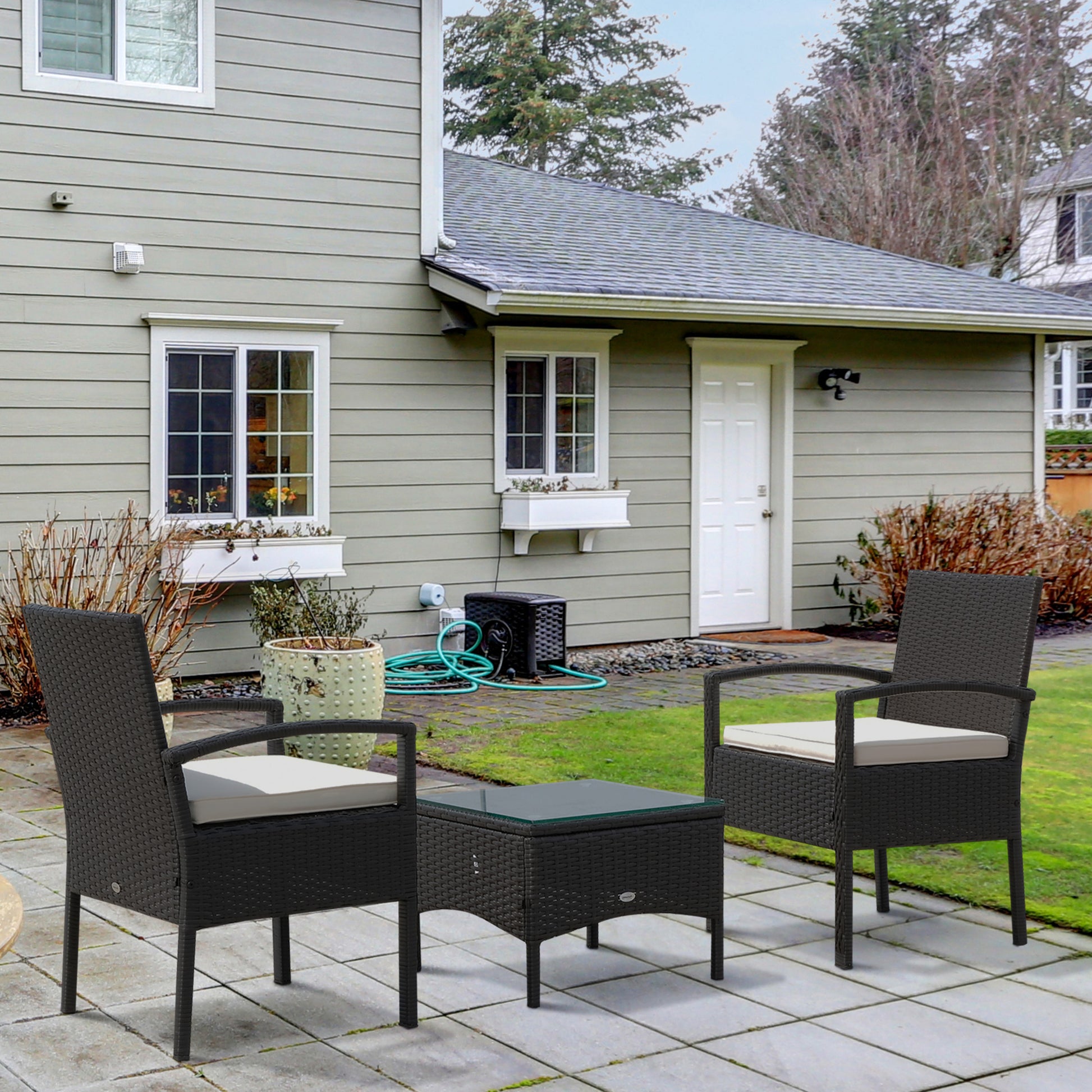 Rattan Bistro Set, 3 Pieces Garden Furniture Set with Cushions