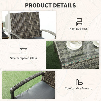 Rattan Bistro Set, 3 Pieces Garden Furniture Set with Cushions