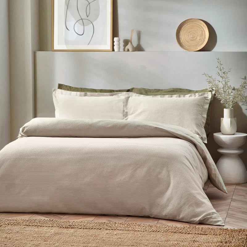 Waffle Textured 100% Cotton Duvet Cover Set
