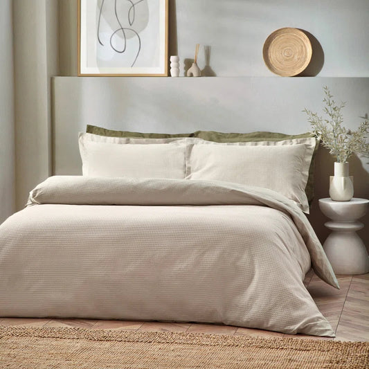 Waffle Textured 100% Cotton Duvet Cover Set