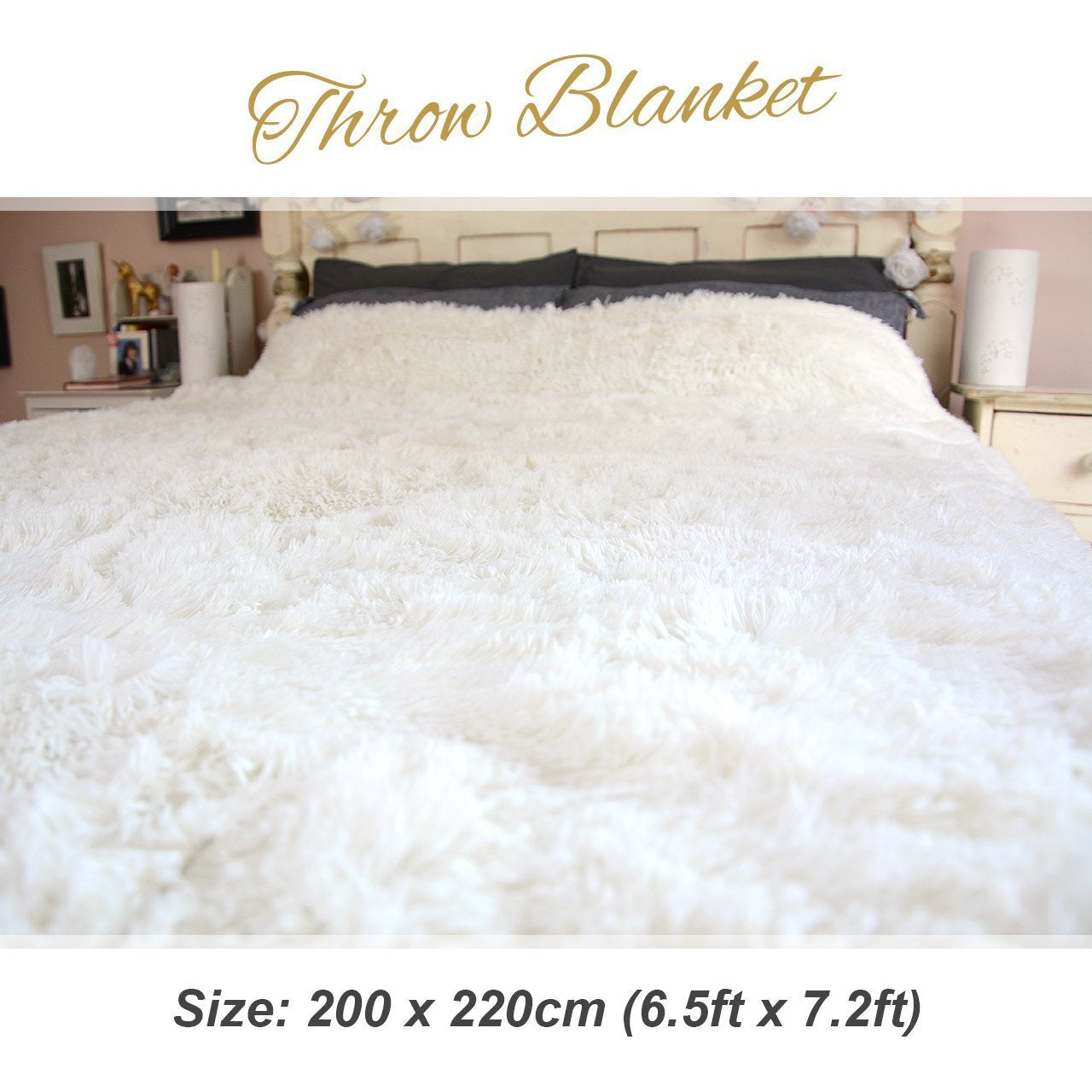 Extra Large Fleece Blanket Throw King Size White Cream Yeti for Winter Bed Sofa