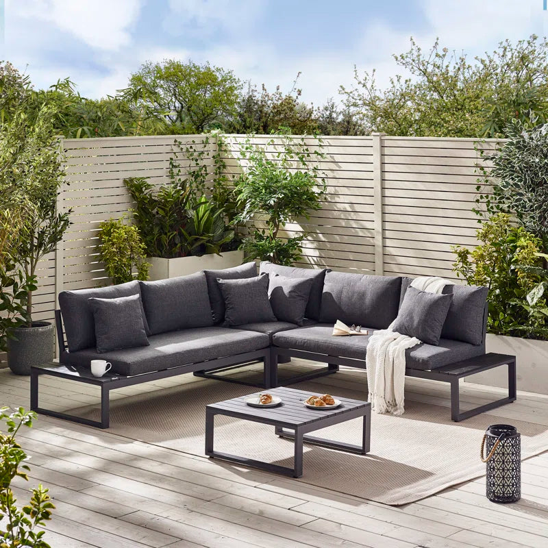 Loreto 6-Seater Outdoor Corner Sofa Set with Integrated Side Tables for Contemporary Garden Patios (Cover Included)