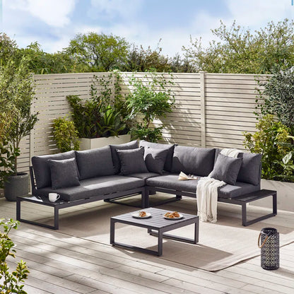 Loreto 6-Seater Outdoor Corner Sofa Set with Integrated Side Tables for Contemporary Garden Patios (Cover Included)