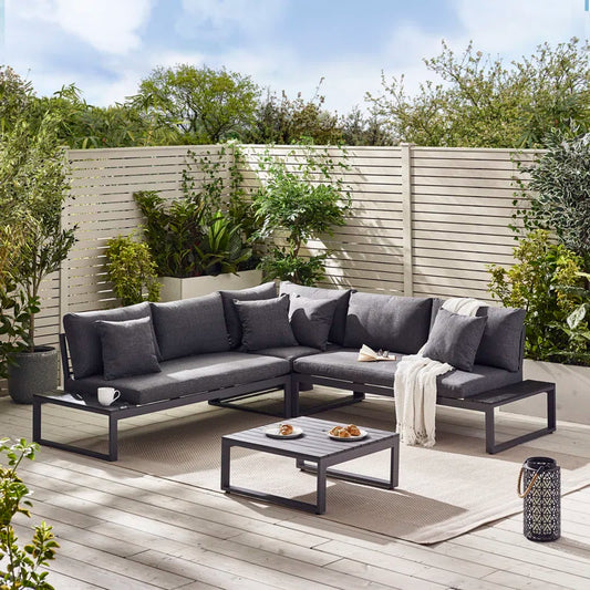 Loreto 6-Seater Outdoor Corner Sofa Set with Integrated Side Tables for Contemporary Garden Patios (Cover Included)